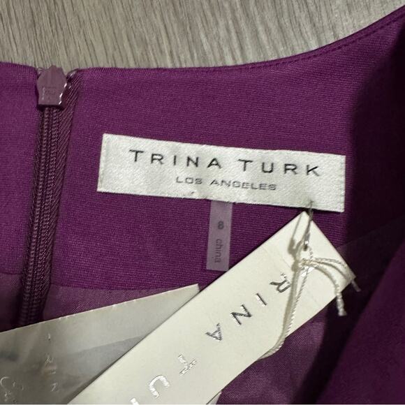 Trina Turk Purple Embellished Short Sleeve Fit & Flare Midi Dress Size 8 - Picture 5 of 9